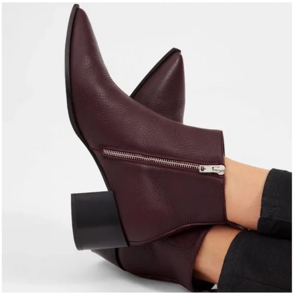 Everlane The Boss Ankle Boot Leather Pointed Toe Chunky Heel Burgundy Size 7.5 - Picture 7 of 11